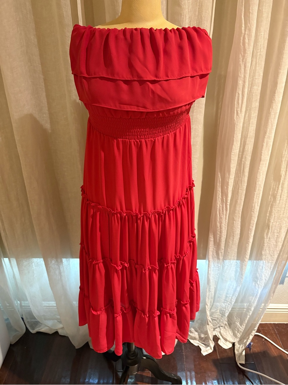 Women's Salmon Tiered Maxi Dress with Smocked Waist